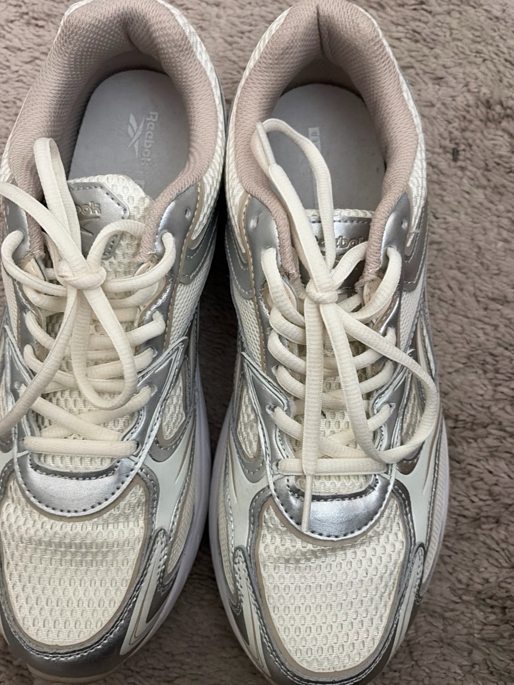silver and cream reeboks